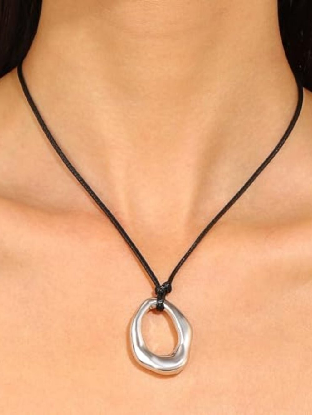 Statement Modern Geometric Hollow Square Pendant Rope Chain Necklace for Women
